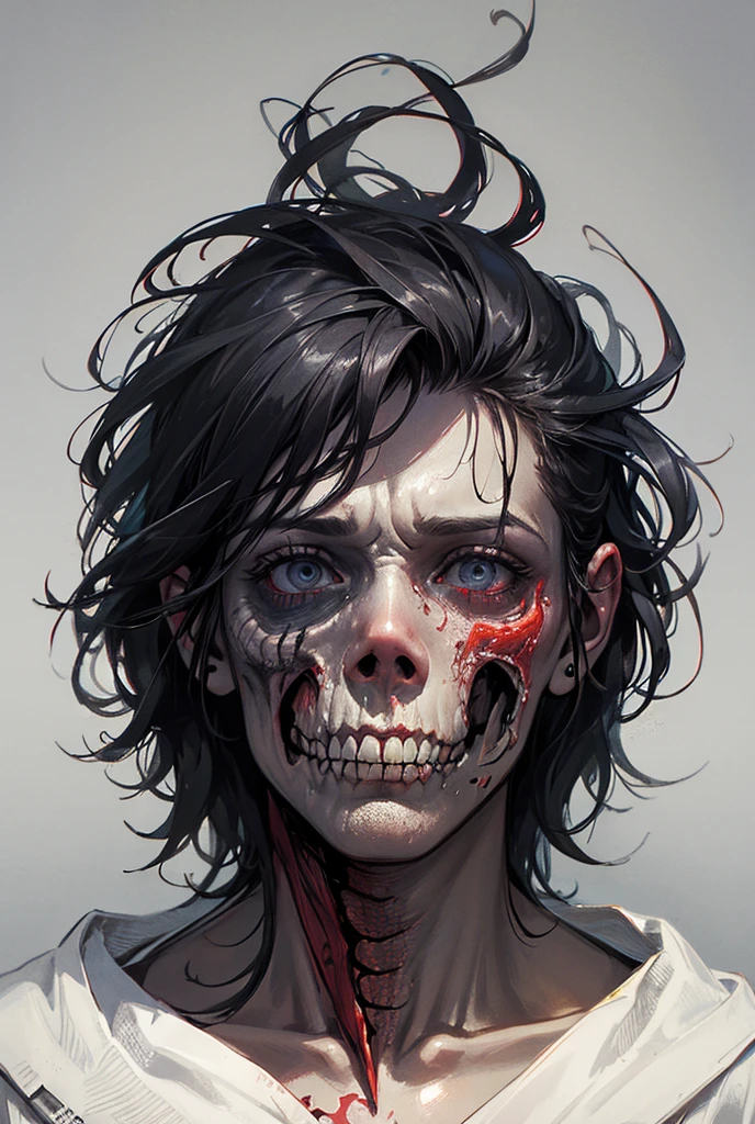 score_9, score_8_up, score_7_up, score_6_up, score_5_up, score_4_up, wh33z13, a drawing of a woman with a deformed face and a scary look, portrait of a female necromancer, dark concept art, digital character painting, portrait of lara croft, anime skull portrait woman, holy cyborg necromancer, beautiful zombie, character art portrait, painted character portrait, zombie in horror concept art, portrait of a zombi