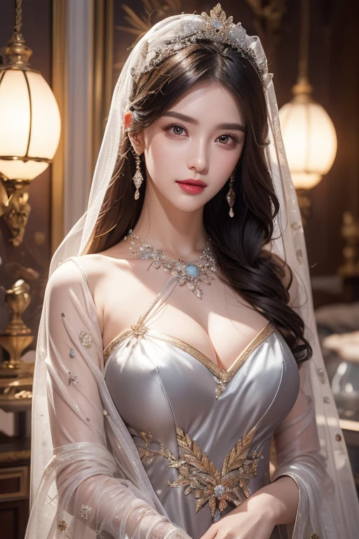 High-quality work,Realistic works,Super premium graphics,8K HD CG works,high quality graphics,High-definition and exquisite CG works,10x pixels,Ultra-fine details:1.1,Advanced technical details:1.1Realistic photo effects,Interior lighting effects:1.5,natural soft light:1.5. Light effect(Virtual light effects:1.8),ultra high resolution,shining dress,sliver long hair,silber hair,transparenthair,high detailed hair(Quality hair details:1.1)Clear eyes,Double eyelids look good,Sharp eye makeup, Create exquisite eyelash makeup, tthin eyebrows, Ultra-detailed eyes,a tall nose, lovely red lips, rosey cheeks, With delicate makeup on her face , pretty face, The face shape is perfectly proportioned,(Advanced facial details:1.1)A beautiful 27-year-old saint, a mature and attractive female saint in a thin silk ao dai, nude on her chest, beautiful face without blemishes, wearing a thin colorful silk dress that see through her breasts, ((( Natural smile:1.0)), ((flat bangs:0.5) ), ((((platinum long hair:0.8))) , big crown, hair brooch, hanfu skirt, fanciful hanfu style, page full body strength, forehead tattoo, super even chest, woman face, pretty and pretty face, ((even porcelain teeth: 0.8), light red lipstick the most beautiful and detailed , super flat huge breasts, (((Thin thin plump lips: 0.3)), ((Yellow eye color: 1.2), Detailed and delicate lighting effects, light and dark, light impression, light fanciful, extremely detailed light, true color, super sharp, realistic, 8k quality, fantasy universe background, saintess and fanciful space, the most detailed image, ((Solo:0.3) )), ((a saintess:0.6)) , ((looks straight at the saint's upper body:0.4)), upper body, ((smooth skin:0.5)), ((holy veil: female:1.2)), ((solo:1.3)), ((alone girl :1.3)), saint portrait, short photo, Body portrait, ((((open mouth:0.6))), Digital Realistic, ((fanciful red smoke effect:1.2)),,Women's artwork,Dress full body video,Realism,Amazing Cleavage,My eyes are very bright today