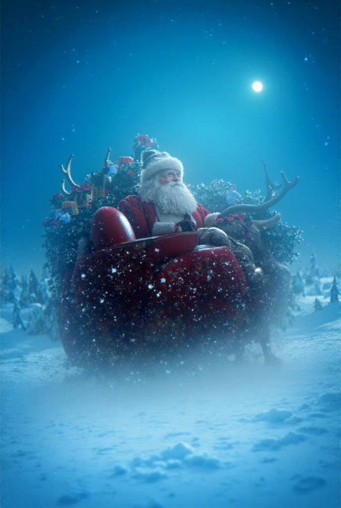SANTA CLAUS RIDES DEER TO HIS HOMES AND GIVES GIFTS TO REN