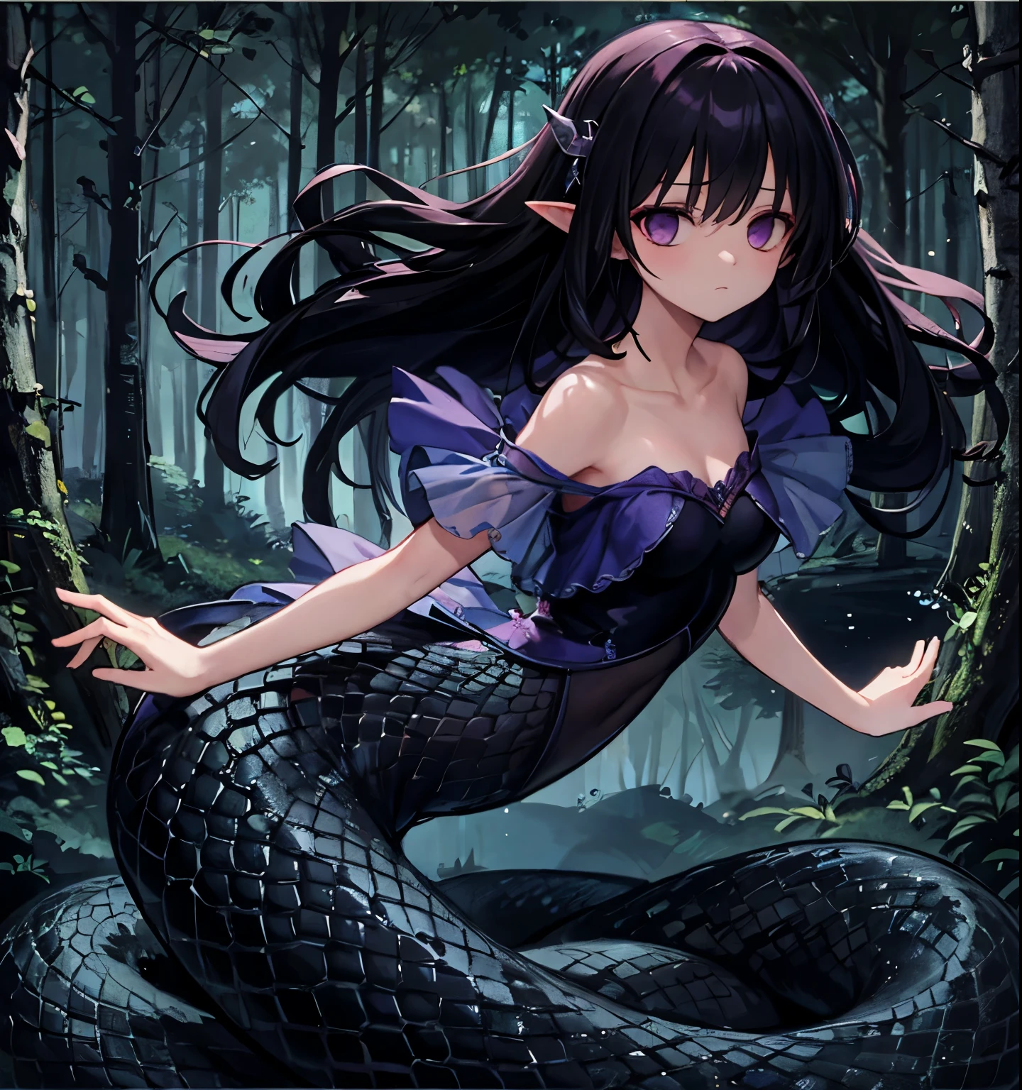 lamia,forest,darkness, are expressionless