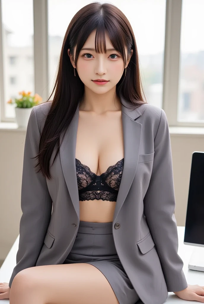 top-quality、​masterpiece、ultra res、a beauty girl、cute girl face、ty、Wear office worker clothes、full body Esbian、Famous actresses of Japan、very beautif、Chest、undergarment、A sexy