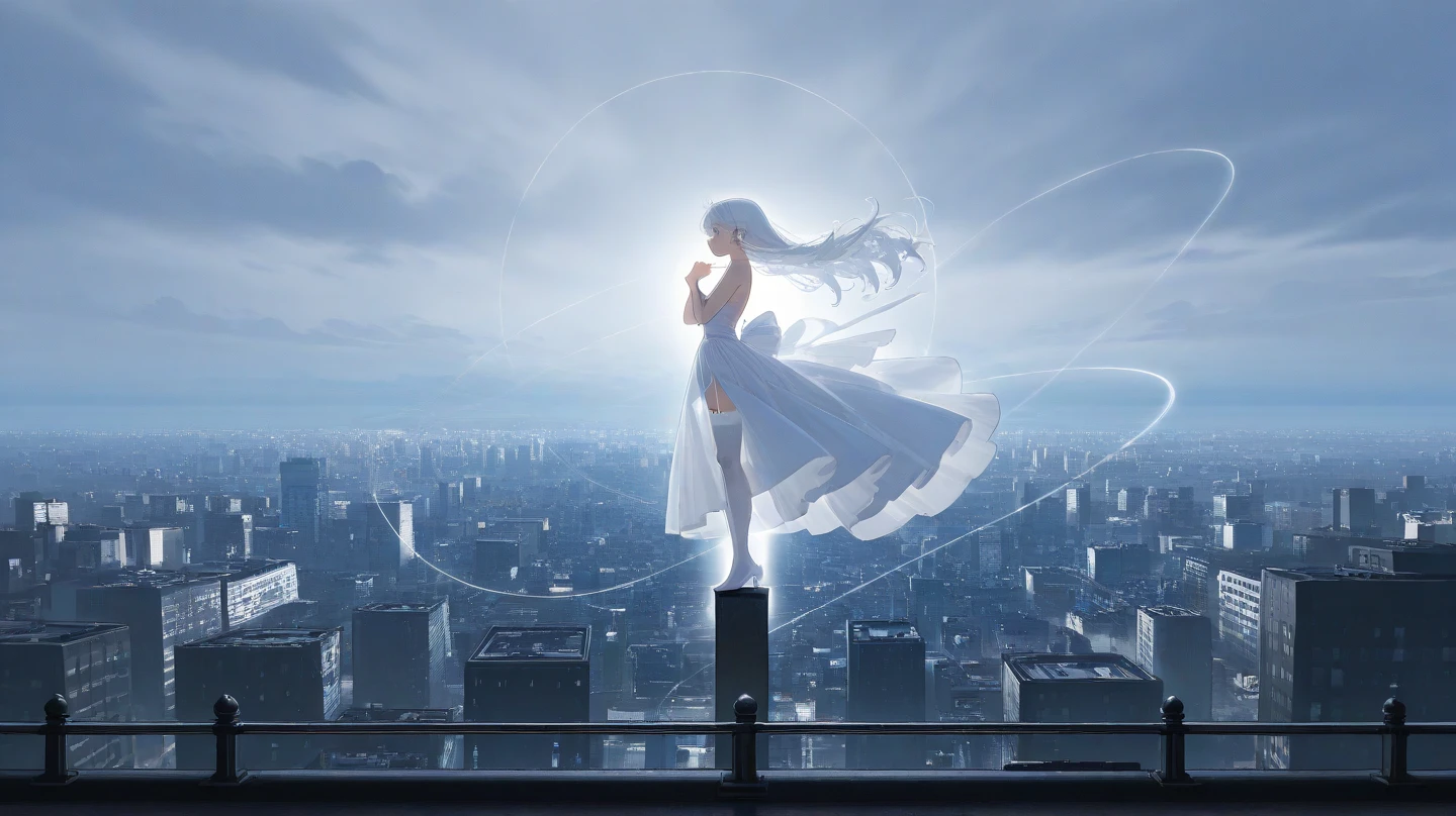 A naked woman in a transparent raincoat in a park at night