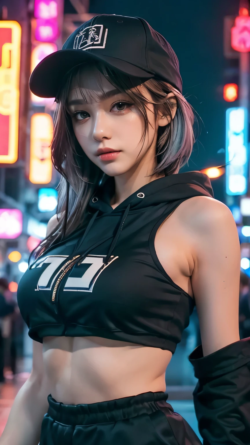 top-quality、masterpiece、超A high resolution、(Photorealsitic:1.4)、Detailed CG image quality、1人, 13years, Silver Short Hair、glowy skin、1 girl in、((super realistic details))、portlate、globalillumination、Shadow、octan render、8K、ultrasharp、(Colossal tits)、Wearing a hoodie with a cyberpunk geometric pattern, Wearing oversized baggy pants、(Hard erection:1.4)、( looking upwards:1.4), (Using a smart device), Futuristic glowing accessories、Listening to music with headphones、highly intricate detail、Realistic light、CGSoation Trends、Moisturized eyes、radiant eyes、Facing the camera、neon details、Small LED lamp、Bokeh background, LED lighting, Background of the Tokyo of the Future、biologically correct、
