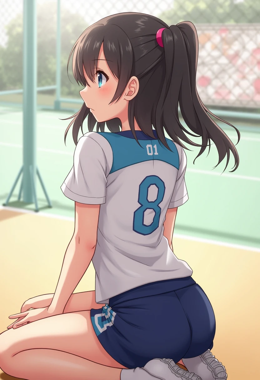 <lora:adjusting_clothes_ass_v0.1:1> adjusting clothes, 
from behind.
cute face, kawaii, cute, very big eyes, Aesthetic Anime Eyes, small face,
(8k,  masterpiece, best quality, high resolution:1.3),
huge breasts, brown eyes, 
buruma, gym shirt,
1girl, solo,  <lora:school_gym_v0.1:0.6> school gym,