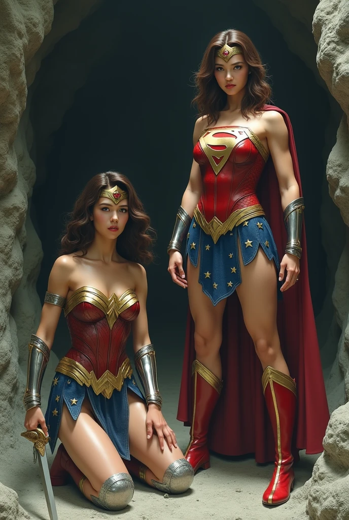 Crea una imagen de Wonder woman sacandose sus botas