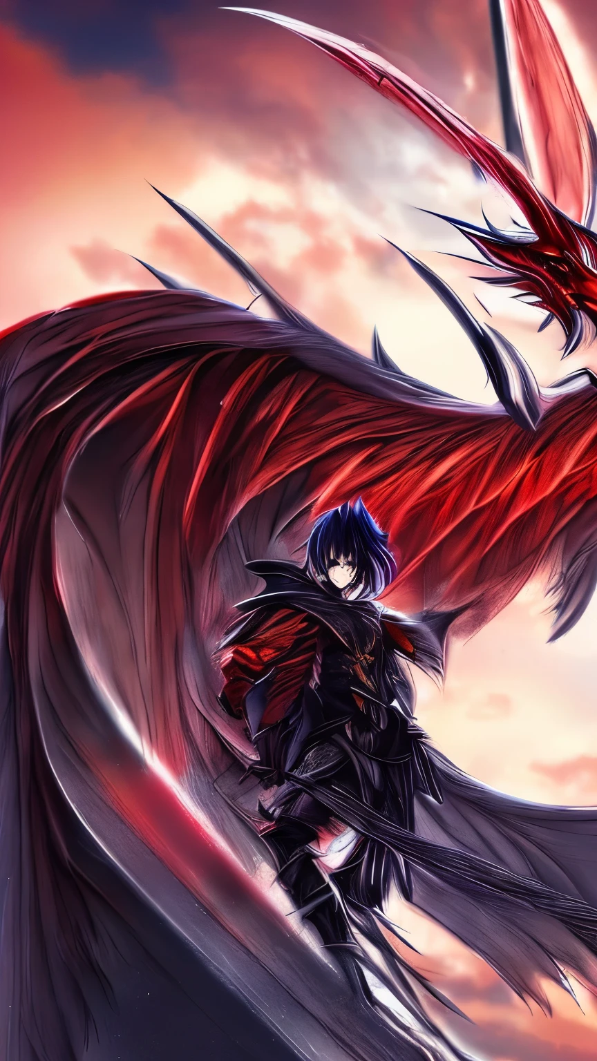 (anime style) (fantasy) depict a dragon with red scales on a dark background, a horror feel.