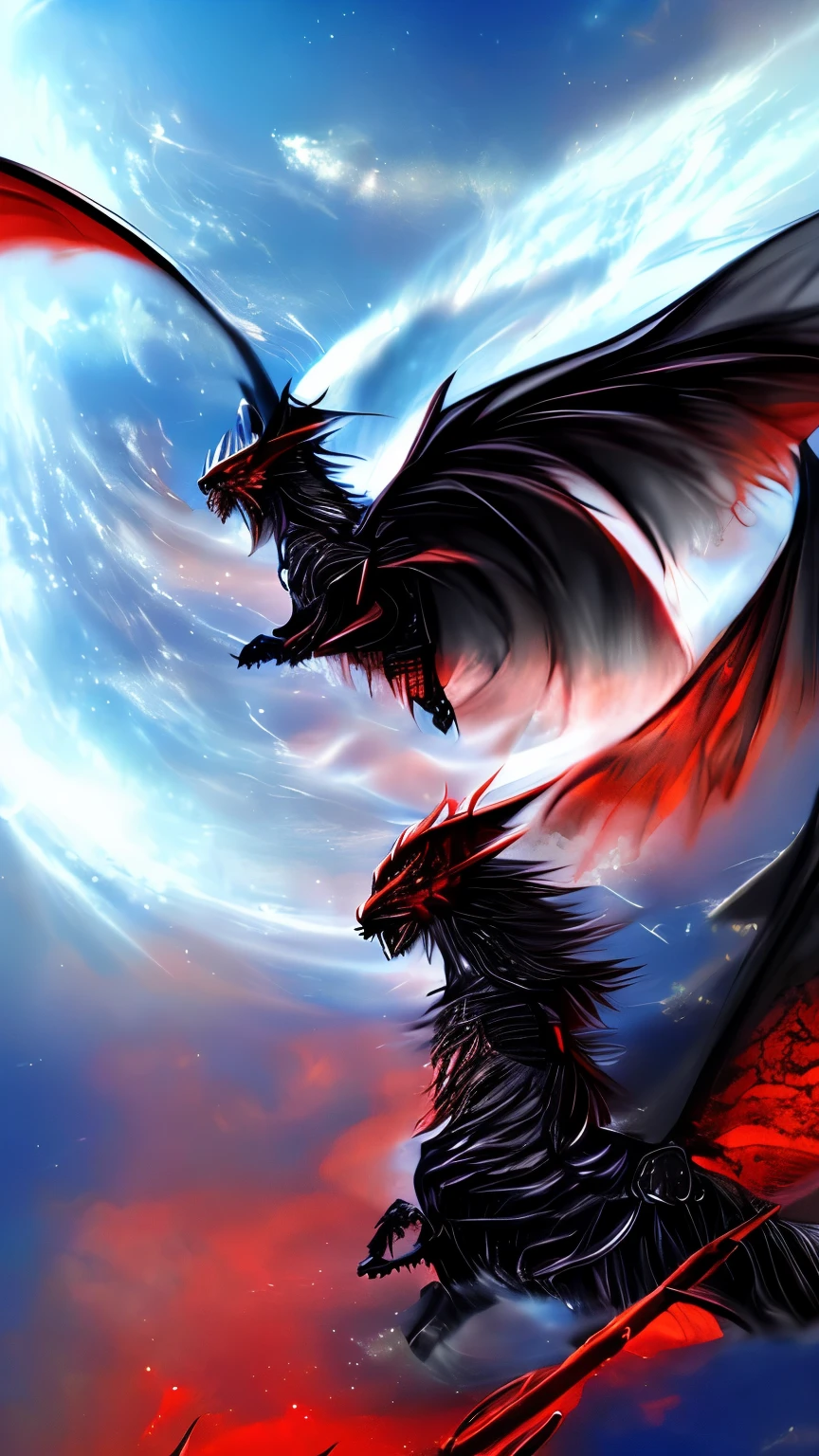 (anime style) (fantasy) depict a dragon with red scales on a dark background, a horror feel.