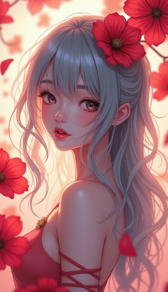  The image shows a girl with bright and expressive features,  bow stylized in the genre of anime or digital art . She has colorful hair ,  turning from blue to pink , , which gives it a fabulous and slightly fantasy look .  Her big eyes emphasize the soft and gentle look .  The girl is dressed in pale blue I wear clothes with a , , which adds sophistication and innocence to the image .

 In front of her is a bright pink cake ,  decorated with cream and berries ,  who is in the spotlight .  The background of the picture is a cozy cafe with soft light ,  with people sitting at other tables .  The cafe windows offer a view of a city street with blurred details ,  creating an atmosphere of warmth and comfort .

 The overall tone of the image is light and rich ,  conveying harmony and a sense of celebration or a pleasant moment .