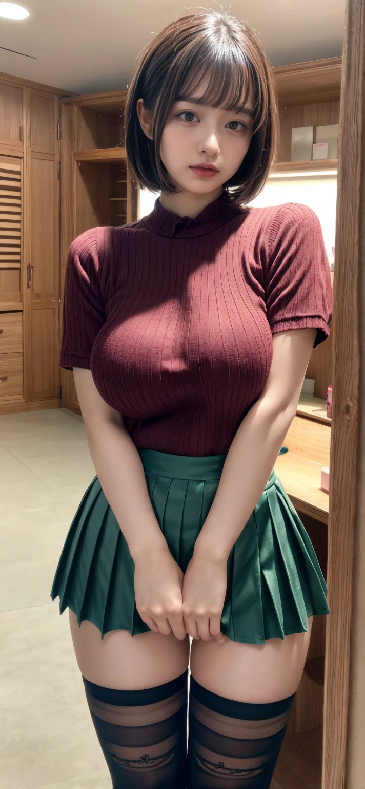 mix4, (8K, Raw foto, top-quality, masterpiece: 1.2), (realisitic, realisitic: 1.37)、1a person、top-quality、8K、profetional lighting、Detailed shading、Beautiful woman1a person、Realistic gravure idol、Women in Their 20s、National beautiful girl、Precision Hair、Beautiful, Delicate and realistic skin、no-makeup、A slender、light skinned、large full breasts、Colossal tits、(fullnude)、teats、medium breasts、(full body Esbian)、细致背景、Expression of pleasure、be in agony、Buttocks are exposed、Buttocks center、The buttocks are visible、Amazing little face、Lying on the bed with legs open、Smiling、Legs wide open、Nipple depiction、Depiction of emerald green lace panties、Open your legs 120 degrees、Show off panties、only slightly meaty、adult-like