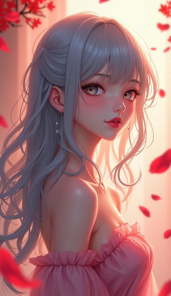  The image shows a girl with bright and expressive features,  bow stylized in the genre of anime or digital art . She has colorful hair ,  turning from blue to pink , , which gives it a fabulous and slightly fantasy look .  Her big eyes emphasize the soft and gentle look .  The girl is dressed in pale blue I wear clothes with a , , which adds sophistication and innocence to the image .

 In front of her is a bright pink cake ,  decorated with cream and berries ,  who is in the spotlight .  The background of the picture is a cozy cafe with soft light ,  with people sitting at other tables .  The cafe windows offer a view of a city street with blurred details ,  creating an atmosphere of warmth and comfort .

 The overall tone of the image is light and rich ,  conveying harmony and a sense of celebration or a pleasant moment .