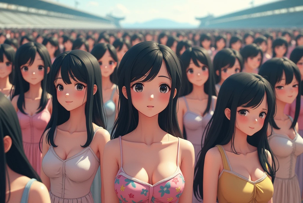 (((((Japanese Clone-girls=Myself))))), (((Super Best masterpiece Clone-girls Raw Photography Art))), (((16K, Highest quality, Ultra-high resolution, RAW Photos))), (((It's so unrealistic., With unparalleled depiction, With an unfathomable sight, An unprecedented and shocking worldview, Clone-girls: In a world of mass reproduction, Ultra-realistic))), (((Japanese Girls, Kaki-Haruka, 22yo, Small face, Thick black hair, long hair, Dark Eyes, Mature face, Cute Smile, Smiling face, A gentle gaze, (((Very pleasant look)))))), (((Very beautiful detailed girls, Accurate body structure, Accurate body movements, Very detailedボディ, (((Super big breasts, Large bulge of ample breasts)))))), (((Summer clothes, Short sleeve, mini skirt, hour々I can see your pants, Cleavage Emphasis, Emphasise the fullness of your breasts))), ((((((((Very detailed, Myself cloning, Depiction of splitting oneself, 1Myself girl→1,000,000,000,000,000,000,000,000,000,000Myself cloning girls)))))))), (((((((Myself clone-girlsから, Myself keeps multiplying, (Very detailed and intricate, To the exact, Perfect and consistent, (((In the same female body,With the same face, With the same hairstyle, In the same clothes, At the same height, 同じSuper big breastsである))), In a detailed depiction), 1,000,000,000,000,000,000,000,000,000,000 people))))))), (((((Myself girls only))))), (((((1,000,000,000,000,000,000,000,000,000,000Myself girls))))), (Very detailed, The awesomeness of the massively proliferating crowd of "myself", A very impactful depiction ), (Very detailed描写, Clear and accurate perspective depiction, Ultra-wide field of view, super wide view, Focus on the average value of the image), ((The shooting angle and composition should not be limited to the front, but should be viewed from above, below, left and right.)), I'm so happy to see so many Myself crowds., I love myself, Laugh together, (Very detailed, Myself and others in a crowd depicting skinship)