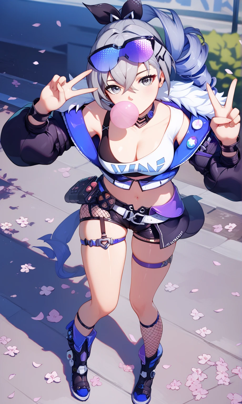 The beautiful young woman opens her legs to reveal white light, wears a JK short skirt, and holds a white liquid in her hand