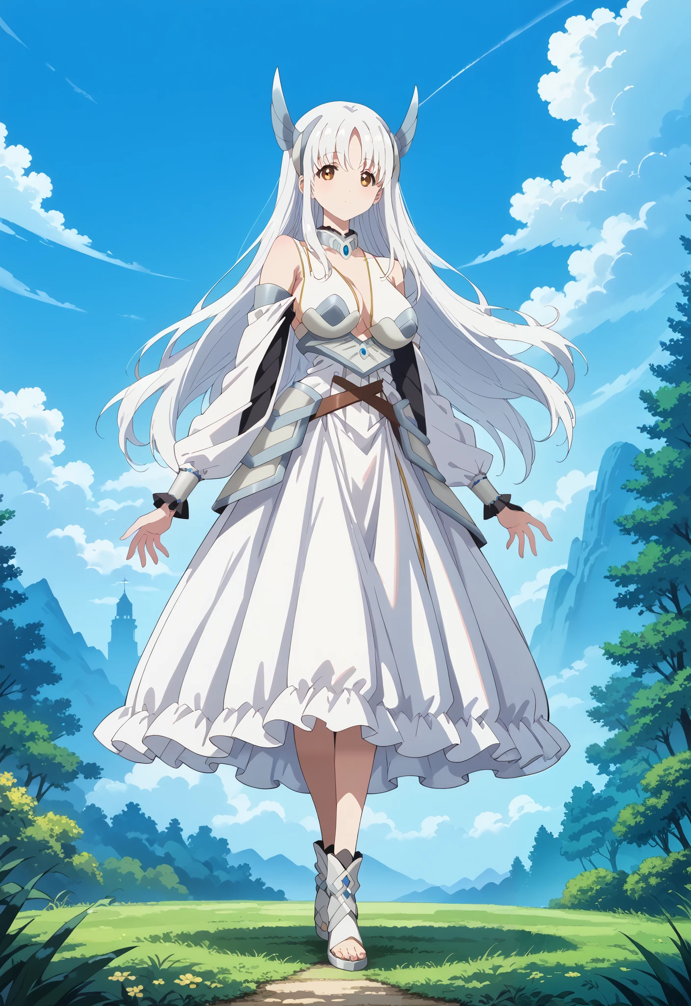 score_9, score_8_up, score_7_up, source_anime, 4K,perfect fingers,(perfect hands, perfect anatomy),
1girl,kaori shirasaki, long hair, large breasts, brown eyes, white hair, anime screencap,,
wearing ((off-shoulder_dress, off_shoulder)),,
Full body image she is standing,defined with very sexy curves,