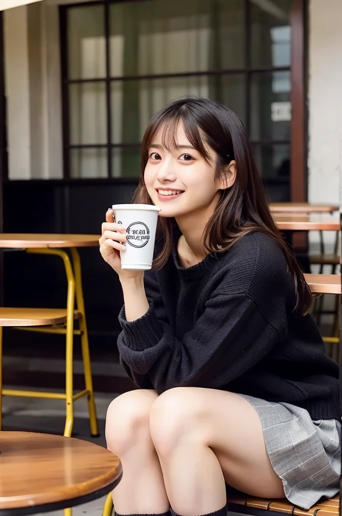 A woman is drinking coffee in the image of an 18-year-old idol on a date in Nagoya, Aichi Prefecture.　Put a mosaic