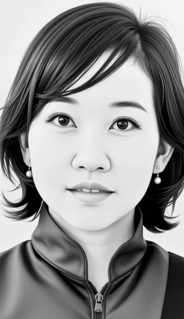 A pencil drawing of jockey Manami Nagashima that looks very similar to her. short hair.