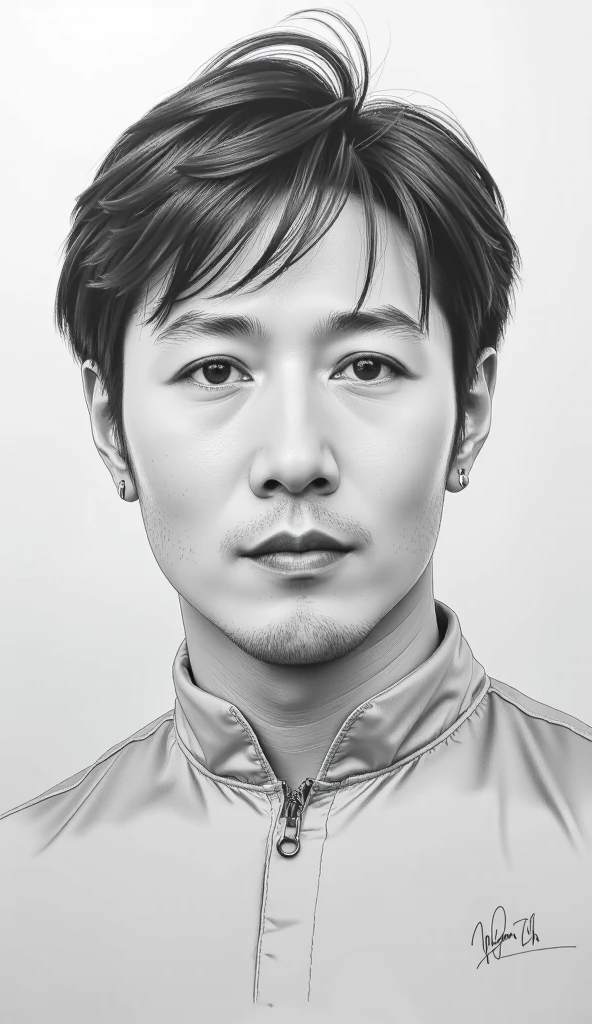 A pencil drawing of jockey Manami Nagashima that looks very similar to him. short hair.