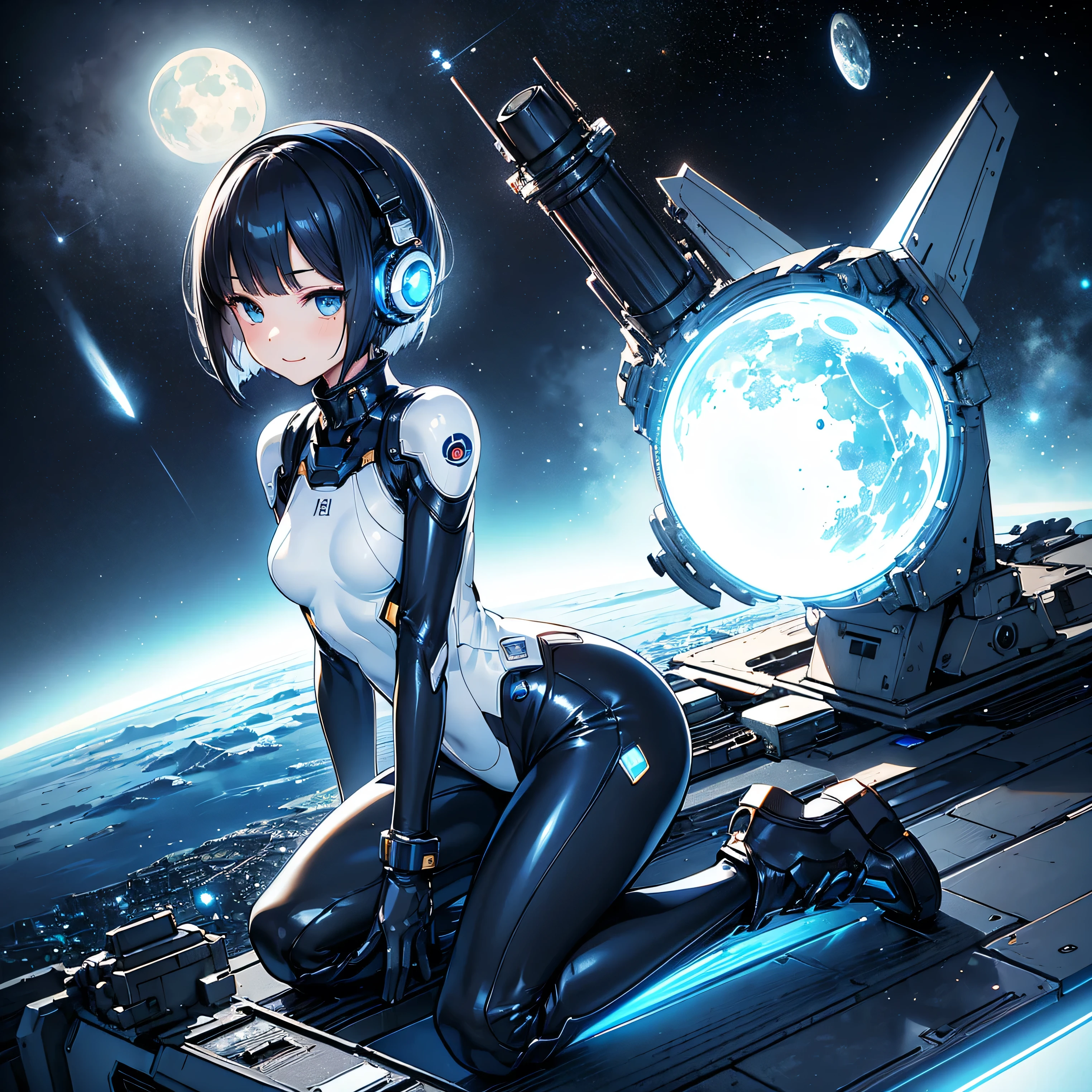 A cyber space worker swimming in the space zone, a cyber spaceship, an angle where you can see part of a gas planet, three satellites, detailed textures, a magnificent universe, a scene from a space science fiction live-action movie, strong bloom , strong depth of field, 8K