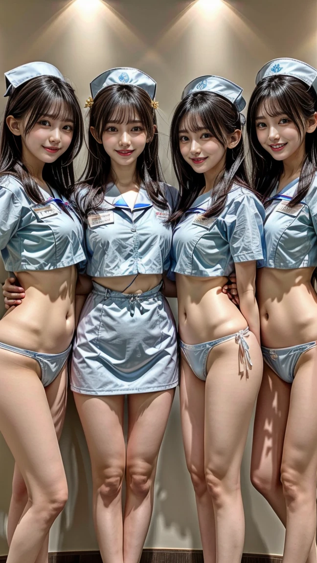 Three beautiful women、15 years old 、Upper Body、Waist、thigh、White panties、Lie down、Lady、80mm lens、Highest quality、Small breasts、Small Breasts、Are thin、Luxury、smile、Reception、Nurse uniform middle nude、Two Nurses