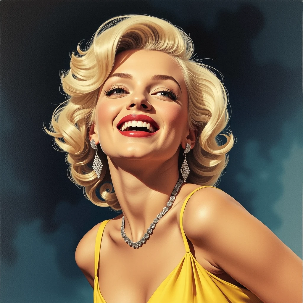 a drawing of a Marilyn Monroe in a yellow dress, by Rolf Armstrong, marilyn monroe portrait, portrait of marilyn monroe, by stanley artgerm, like rolf armstrong style, drawn in the style of mark arian, artgerm and gil elvgren, by Marshall Arisman, gorgeous painting, stunning drawing, stunning painting, marilyn monroe, elegant and refined painting