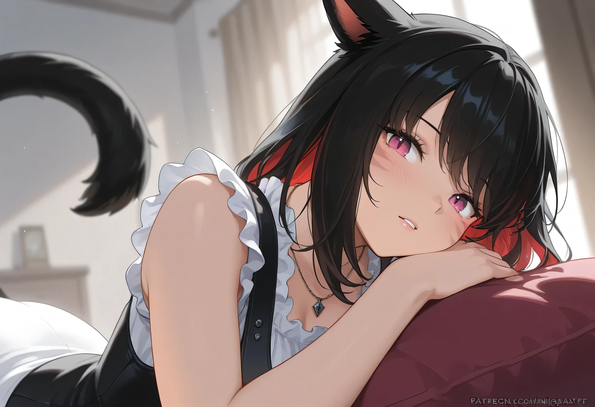 ゴシックLoriータ,bob cut,short bangs,side boob,NSFW,Black Hair,Small breasts,Teenage,slender,She opens her mouth and licks the penis with her tongue,Blowjob,1boy,penis,Facial,Bukkake,Cat ears,Cat gestures,looking at the camera,