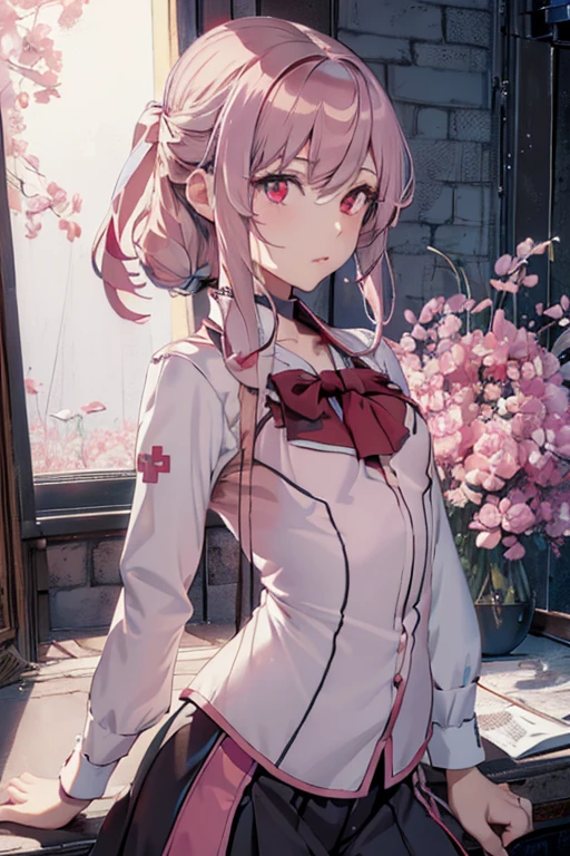 ((( pink nurse uniform))), ((( Highest Masterpieces:1.3,  top quality :1.3,  Ultra Details:1.2)), ( movie lights), (( Perfectly Sensual )),  Ultra Precise Illustration ,  extremely delicate and beautiful, 4K, 8k, 16k,  super high res, 
break 
(the above:1.0), 1 girl, Alone, Hayes velvet \(Danmachi\),  pale pink hair ,  long hair,  twin tails, Red Crimson Eyes ,  has a well-balanced feminine body ,  anatomically perfect ,  Detailed Beautiful Face , (( small breasts:1.3)), 
break 
cinematic angle,  Official Artwork , Bold composition, Attractive images,  perfect AI assistant ,  makes for an amazing masterpiece , AddXL,  viewers