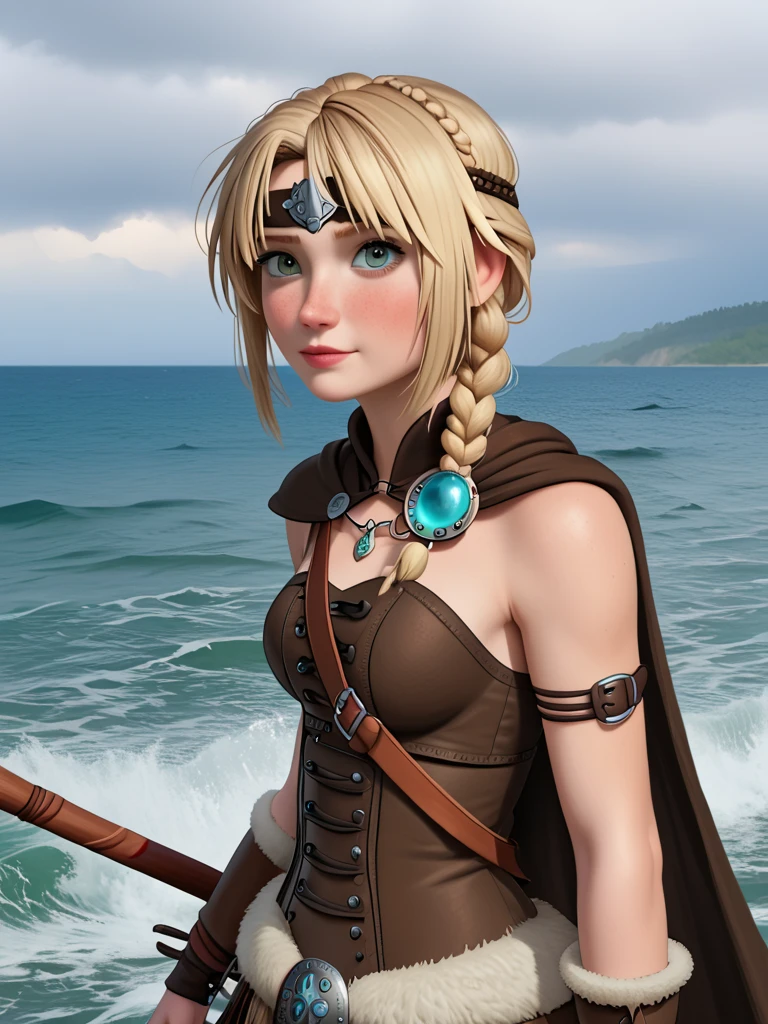 Make Astrid train her dragon with big boobs coming out of the sea the sea in storm