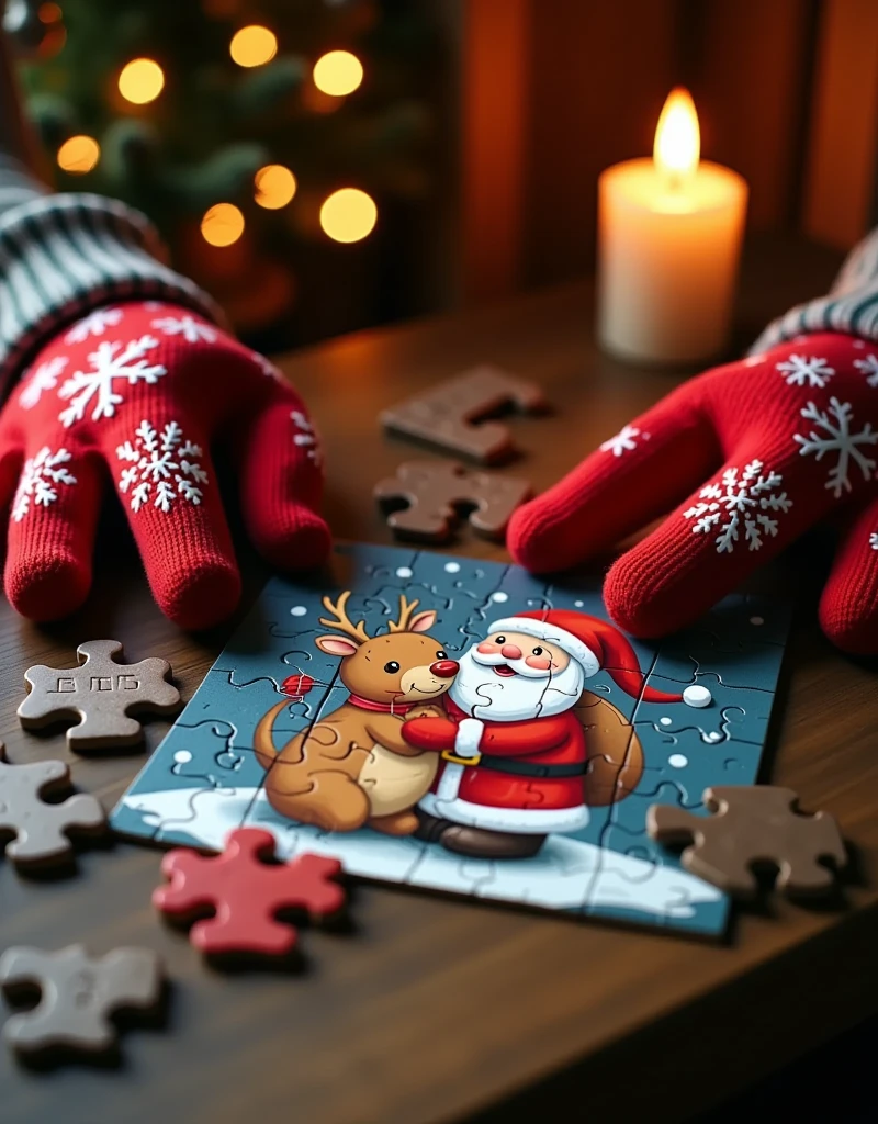  Christmas image puzzle， (Christmas spirit :1.5)，(hand:1.5)