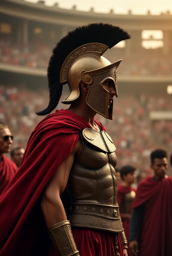 a spartan warrior, in the style of dark crimson and gold, academic classicism, 32k uhd, spectacular backdrops, bronze playfulness, associated press photo, detailed crowd scenes --ar 73:128 --stylize 750 --v 6