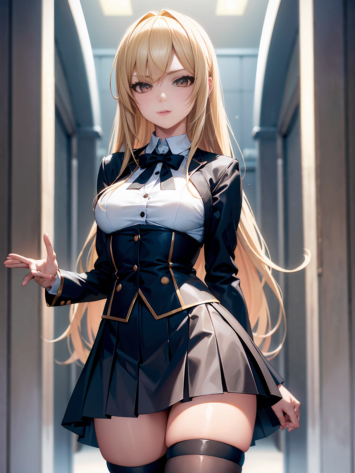 Priestessess, Priestessess, Blonde, blue eyes, Long Hair, Hair between the eyes, (Small breasts:1.0), smile, break boots, dress, Frills袖, Frills, Have, White Hat, Pelvic Curtain, High heels, Robe, Thigh-high boots, Knee socks, white Knee socks, Long sleeve, Puffy sleeves, break looking at viewer, break indoors, church, break (masterpiece:1.0), highest quality, High resolution, unity 8k wallpaper, (figure:0.8), (Beautiful fine details:1.0), Highly detailed face, Perfect lighting, Highly detailed CG, (Perfect hands, Perfect ???????),((Soaking wet))、((Wet clothes))、((Wet, see-through clothing))、((Wet clothes that stick to the body))、((Wet clothes that reveal the contours of the body))、((Long Breasts))、((Saggy breasts))