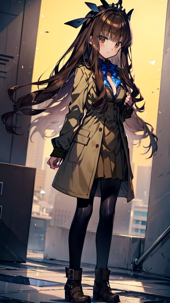 (((full body))),masterpiece，Best quality in best， 1 girl，solo，, blue bowtie, blue bow, brown skirt, brown jacket, black pantyhose, school uniform,long白いhair，lookingin_in_peeping in the viewer，前hairin，Simple_background，length_sleeve ，hair_ between_eye，closure_mouth， black and white， upper body，background，（（masterpiece））， （（ best quality））， （ Amazing Designer ）， （ Best Artist）， （Best Illustrined Landscape）， （ Best Performance ）， （4K Full HD）， （ high res+）， （ 1 girl,（long）白いhair， （きらめく黄色のeye）， On the Side of the Scenery （Amazing Cleavage）星のnight空の絵画、 Art and Film Tones -- Mina Pastel Style -- v5 （anime illustrined）,night， sandy beach，Upright feinher headdress， clock， boots， small，black tights