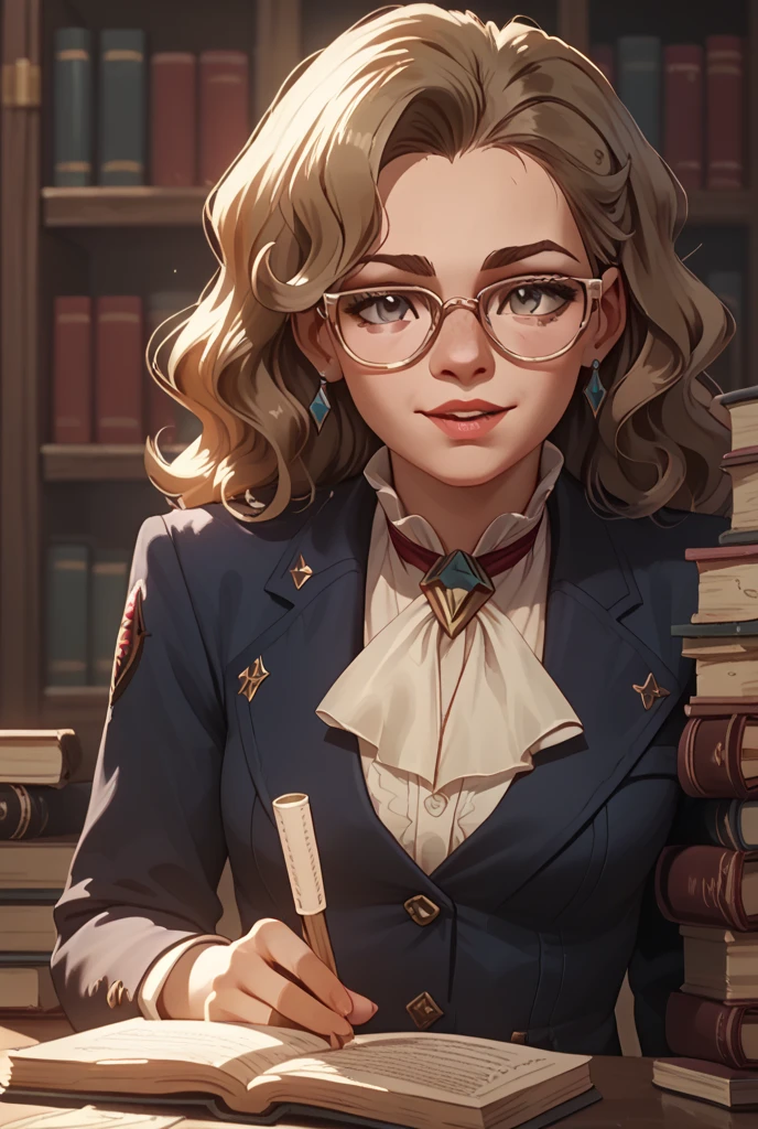 A cheeky nerd in books and science. Wavy hair wears glasses, but the body is clean.
