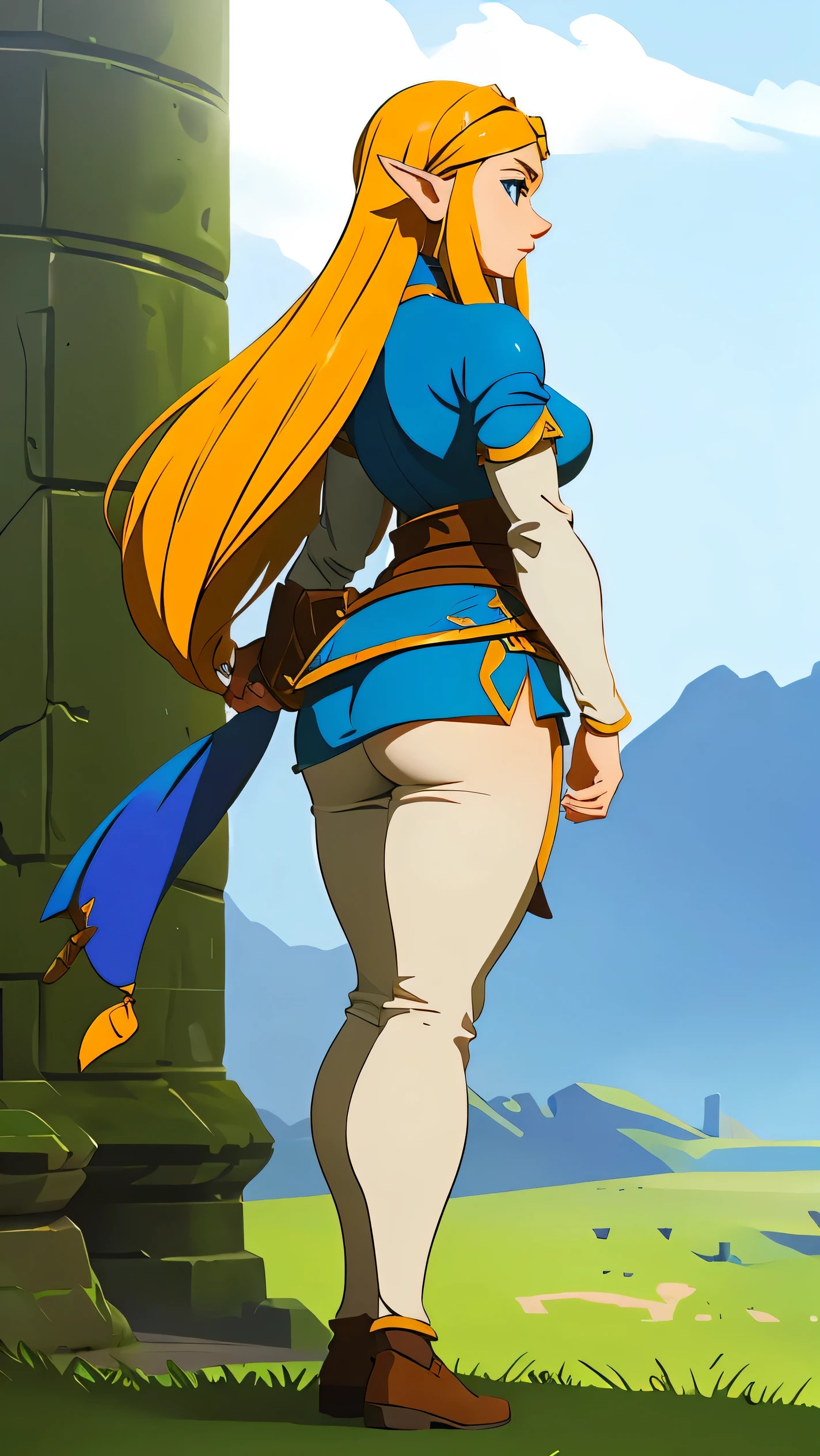 (extremely detailed CG unity 8k wallpaper), (photorealistic:1.4), hot medieval queen, blonde, friendly, perfect, white, fantasy, ((from behind)), ((beautiful ass))