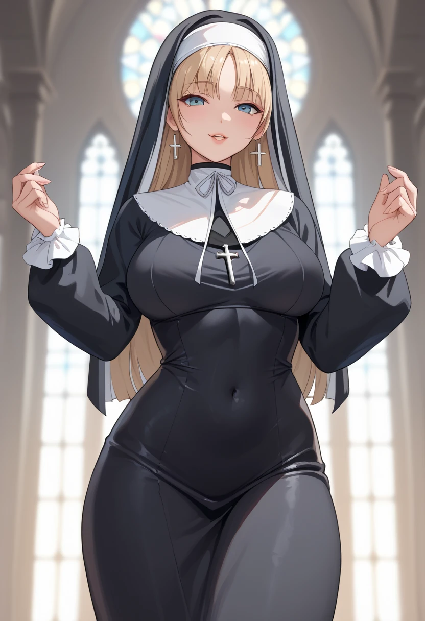 (  masterpiece,   best quality:1.2),  a girl, alone, PIEL BLANCA, open pose, nun&#39;s clothes