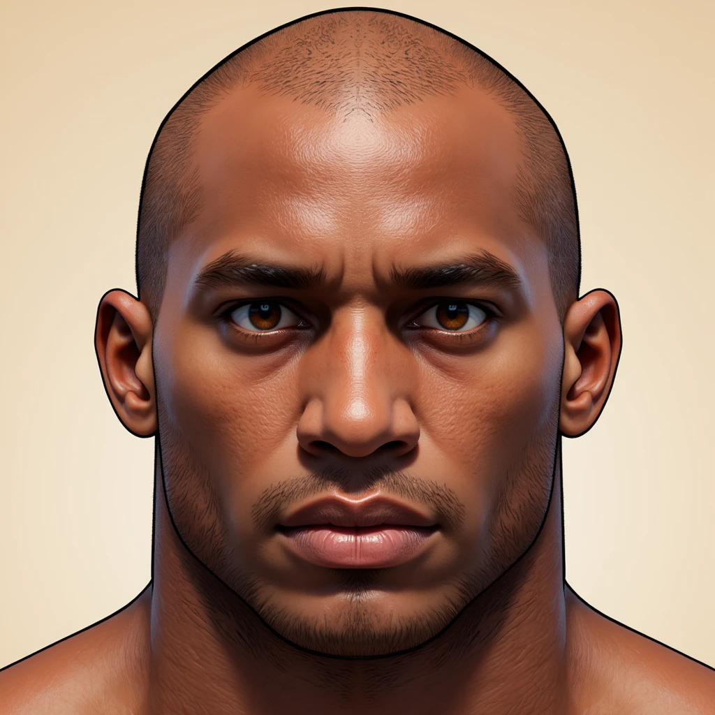 ultra  realistic comic art uv_unwrapp3d_h34d, a bald black man. his face is clearly visible