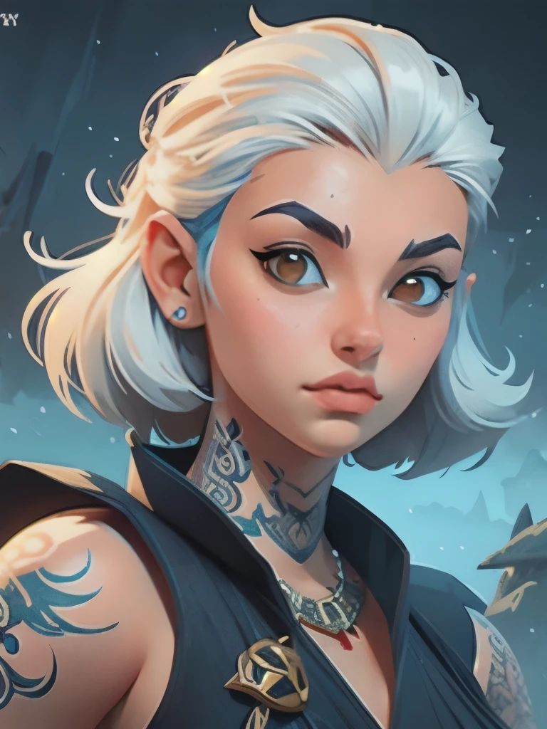 a woman with white hair and tattoos wearing a headdress, epic fantasy art style hd, fantasy art style, digital fantasy art ), 8k high quality detailed art, detailed fantasy digital art, 4k fantasy art, epic fantasy art style, trending digital fantasy art, fantasy style art, 4k highly detailed digital art, digital fantasy art, detailed fantasy art