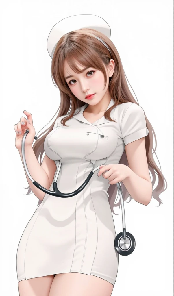 realistic girl in a nurse uniform with a stethoscope, nurse girl, with a stethoscope, doctor, (doctor), stethoscope!, medical doctor, nurse, high quality fanart, [ 4 k digital art ]!!, marin kitagawa fanart, official fanart, wearing lab coat and a blouse, detailed fanart, with a lab coat, korean girl she have big breasts long legs, perfect body and hands