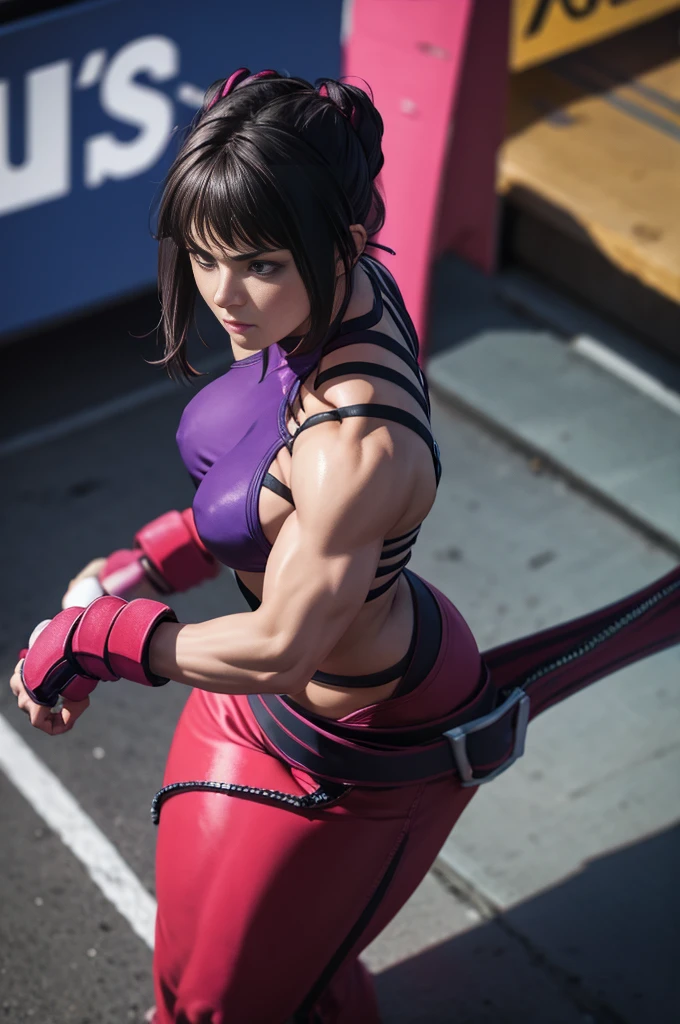 A beautiful Juri Han both hands are tied in a prison cell with chains on her neck
She looks like Juri Han from Street Fighter , fingerless gloves,multiple belts, collar, spiked bracelet, aqua nails, chaps, baggy pants,toeless legwear... Make her dirty yet beautiful
Make the background with cobblestone walls and is gloom sad and dark