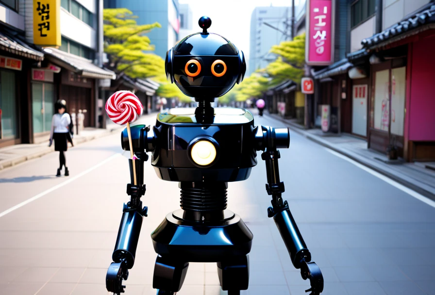 Crow T Robot, holding Lollipop, Seoul, K-pop Music Video Style