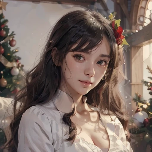 クリスマスイラスト,Anime girl with long black hair and a white dress with red roses, Gwaiz, Gwaiz on pixiv artstation,  detailed digital animation art, beautiful anime girl, Gwaiz on artstation pixiv, Anime Style 4k, everyone, beautiful anime portrait,  detailed portrait of an anime girl ,  BEAUTIFUL ANIME WOMEN ,  Detailed Anime Art 