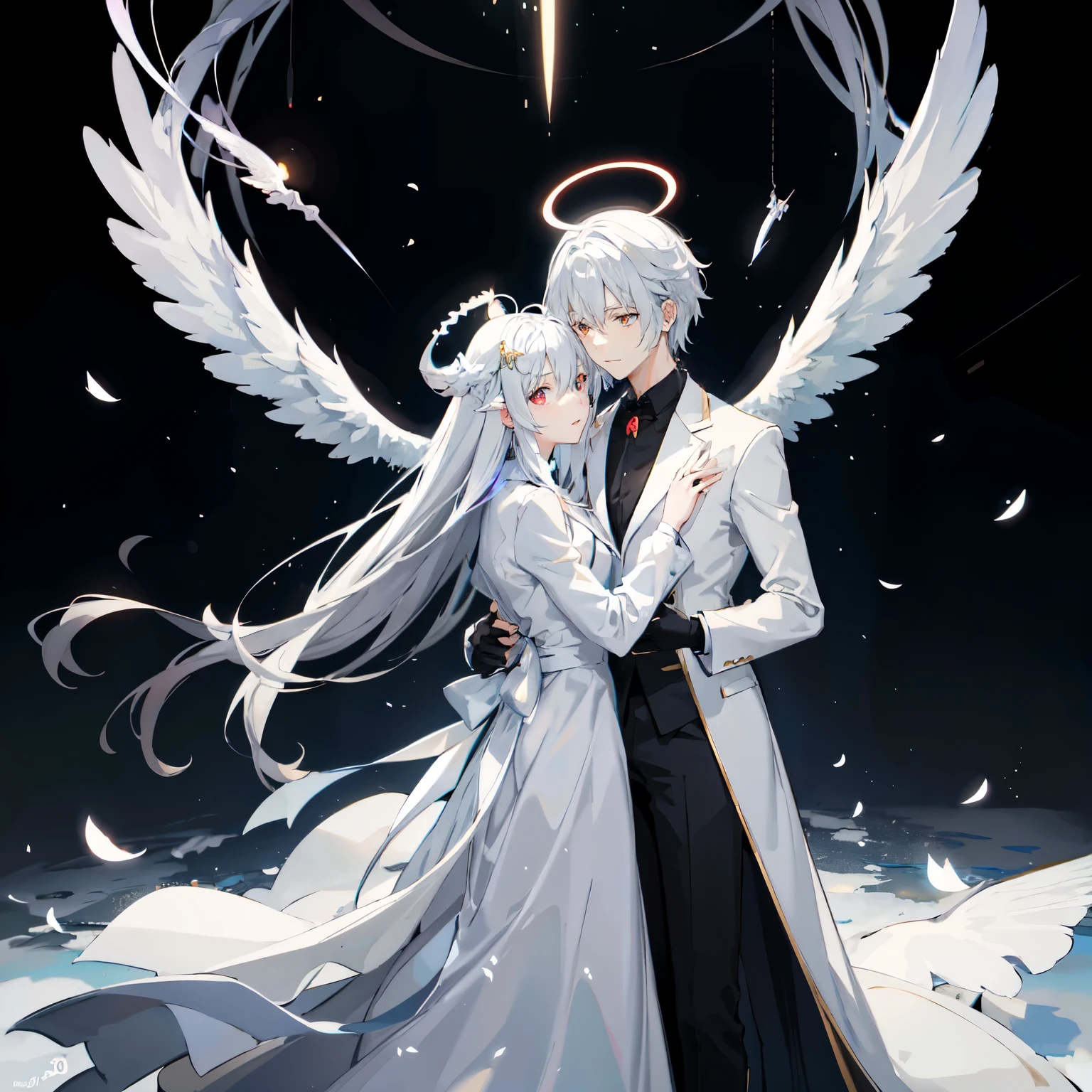 Anime couple hugging and kissing ,  long scarf red color  ,Looking forward Man in formal attire wearing a white and platinum lab coat on top Male,red eyes, cabello largo color platino anime angel con alas y un halo por encima de la cabeza, anime wallpaper , bíblico preciso angel , angelic, ,  glowing angelic being  , an angel, angelical, hd anime wallpaper , Night, angel, ascension,  Big shiny white wings , , Angelic and Disturbing  , the lilies, ethereal anime, angelic angel alas de angel, white-haired deity,  Glowing Angelic Being , Angelic halo, sacred halo, Un angel,  snowy anime background ,  winner of the pixiv , The Angel of Death with a halo, anime wallpaper, angelic and disturbing,  orange halo around her head ,  ray of light through white hair, bright halo above his head,Looking forward Man in formal attire wearing a white and platinum lab coat on top Male,red eyes, cabello largo color platino anime angel con alas y un halo por encima de la cabeza, anime wallpaper , bíblico preciso angel , angelic, angel  glowing angelic being  ,  angel, angelical,  anime wallpaper , Night, angel, ascension,  Big shiny white wings , , Angelic and Disturbing  , the lilies, ethereal anime, angelic halo con alas de angel, white-haired deity,  Glowing Angelic Being , Angelic halo, sacred halo, Un angel, ,  orange halo around her head ,  ray of light through white hair, bright halo above his head, ANGEL HALO shiny white and platinum , masterpiece,  angry face, Ojos rojos, limelight, swirling wind, snowy background ,  ANGEL HALO shiny white and platinum , masterpiece, angry face, Ojos rojos, limelight, swirling wind, snowy background ,  lab coat color white and platinum formal outfit platinum color formal attire complex snowy background 