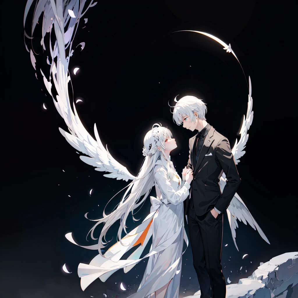 Anime couple hugging and kissing ,  long scarf red color  ,Looking forward Man in formal attire wearing a white and platinum lab coat on top Male,red eyes, cabello largo color platino anime angel con alas y un halo por encima de la cabeza, anime wallpaper , bíblico preciso angel , angelic, ,  glowing angelic being  , an angel, angelical, hd anime wallpaper , Night, angel, ascension,  Big shiny white wings , , Angelic and Disturbing  , the lilies, ethereal anime, angelic angel alas de angel, white-haired deity,  Glowing Angelic Being , Angelic halo, sacred halo, Un angel,  snowy anime background ,  winner of the pixiv , The Angel of Death with a halo, anime wallpaper, angelic and disturbing,  orange halo around her head ,  ray of light through white hair, bright halo above his head,Looking forward Man in formal attire wearing a white and platinum lab coat on top Male,red eyes, cabello largo color platino anime angel con alas y un halo por encima de la cabeza, anime wallpaper , bíblico preciso angel , angelic, angel  glowing angelic being  ,  angel, angelical,  anime wallpaper , Night, angel, ascension,  Big shiny white wings , , Angelic and Disturbing  , the lilies, ethereal anime, angelic halo con alas de angel, white-haired deity,  Glowing Angelic Being , Angelic halo, sacred halo, Un angel, ,  orange halo around her head ,  ray of light through white hair, bright halo above his head, ANGEL HALO shiny white and platinum , masterpiece,  angry face, Ojos rojos, limelight, swirling wind, snowy background ,  ANGEL HALO shiny white and platinum , masterpiece, angry face, Ojos rojos, limelight, swirling wind, snowy background ,  lab coat color white and platinum formal outfit platinum color formal attire complex snowy background 