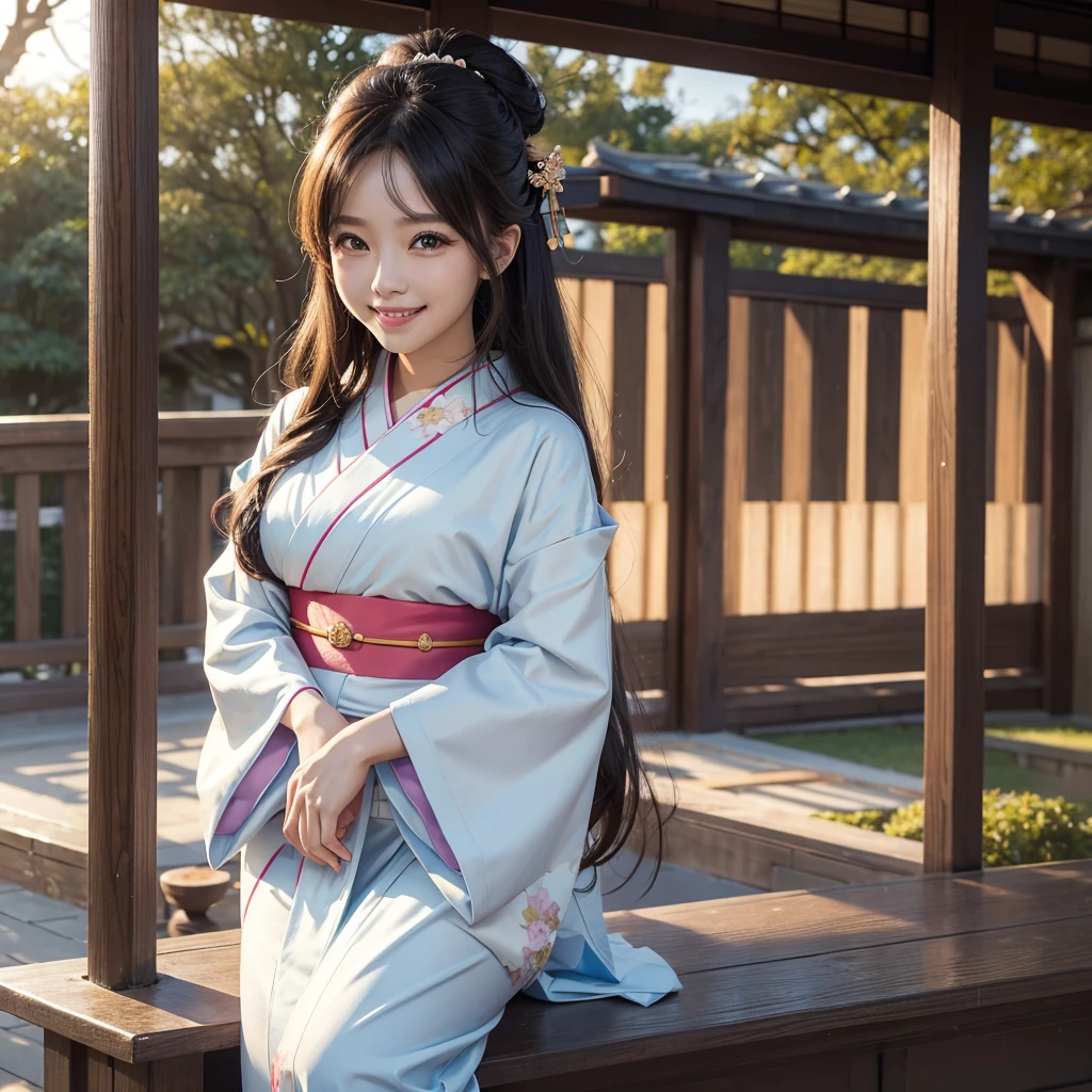  best smile , girl 、 Dynamic、solo,long hair, soft light,(( bright kimono ))New Year&#39;s Greetings,shrine