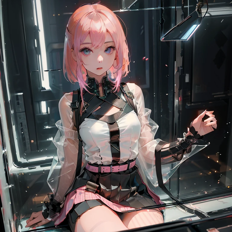 (( top quality )), ((傑 top quality 、masterpiece、High sensitivity、       High Definition     、    detailed description    、 delicate face )),   Slender Woman、Glass、    Christmas、    miniskirt 、    cyberpunk、 Hair color:  pink 、On the chest（Mayo）  characters
