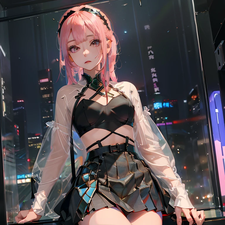 (( top quality )), ((傑 top quality 、masterpiece、High sensitivity、         High Definition       、     detailed description     、 delicate face )),    Slender Woman、Glass、     Christmas、     miniskirt 、     cyberpunk、 Hair color:   pink 、On the chest（myo）  character,
