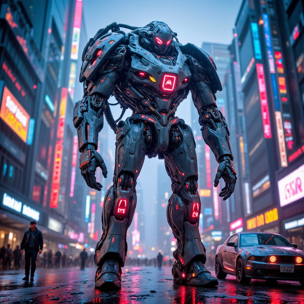 In a vast, neon-drenched cyberpunk world, humanity battles against mysterious entities known as "Specters." These alien-like beings, with ethereal, ever-shifting forms, descend upon Earth, wreaking havoc on sprawling megacities. To counter this threat, humanity creates EVA-GHOST units—colossal mechas blending biomechanics and cutting-edge AI, piloted through direct neural synchronization. These towering machines are both awe-inspiring and terrifying, with semi-translucent armor exposing their pulsating energy cores and intricate cybernetic frameworks.

The pilots, chosen for their unique neural adaptability, are tethered to their EVA-GHOST units through cyber-brain interfaces. This connection allows unparalleled precision and agility but at the cost of their mental stability, blurring the line between human consciousness and machine intelligence. Each EVA-GHOST is custom-designed to mirror the psychological profile of its pilot, resulting in wildly diverse and intricate forms.

The battlefield is a sprawling metropolis—a futuristic amalgamation of towering skyscrapers, holographic billboards, and densely packed streets bathed in neon hues. Above, drones buzz through the air, delivering supplies and surveying the chaos. On the ground, massive clashes unfold as EVA-GHOST units face off against the Specters, whose forms defy comprehension, radiating otherworldly light and sound.

The narrative delves into themes of identity, the ethics of human augmentation, and humanity's dependence on technology. The visuals are a spectacle: towering mechas with glowing circuitry, holographic cityscapes alive with digital overlays, and enigmatic Specters exuding an almost spiritual presence. Together, they create a gripping tale of survival in a world where the boundaries between organic life and machines are forever blurred.