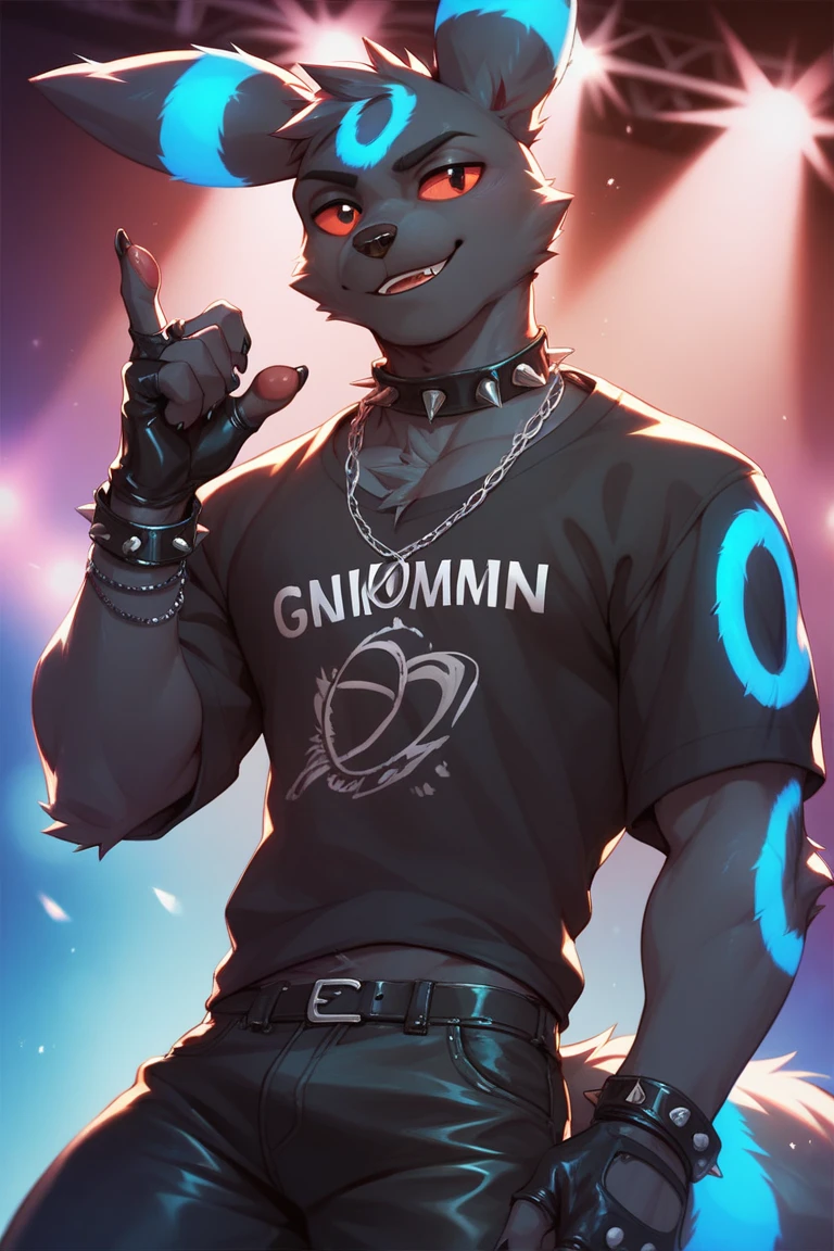 Cyan male furry wolf with white fur, very sexy six-pack with black jacket and black pants with very exciting body