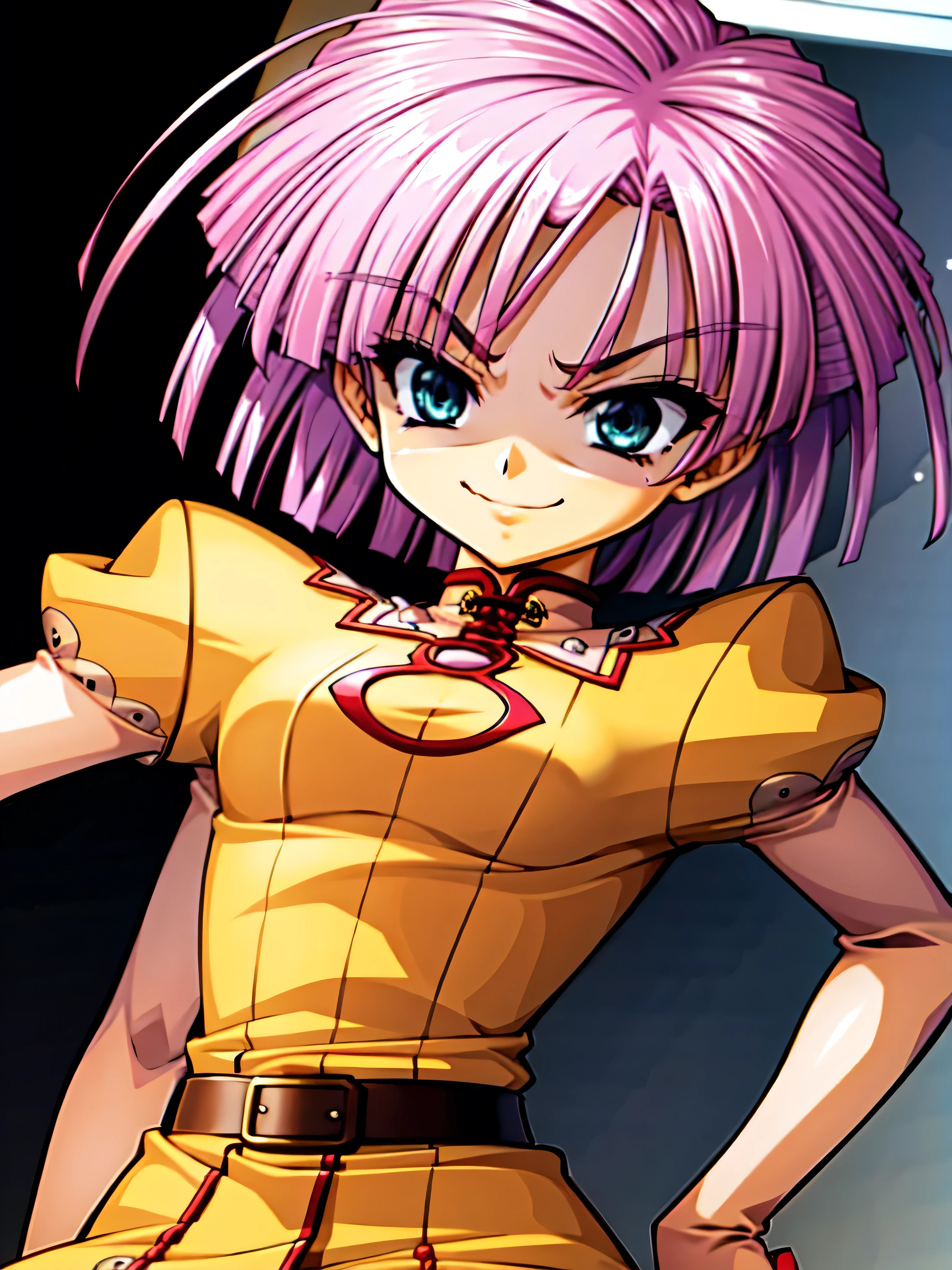 (Highest_4K quality, 8k, high definition , masterpiece: 1.2), Super details,from_Down,(_ screen capture ),( One Girl ,alone),, Bob short hair ,,, viewers of the pin, upper body,,,,,,,( Details), , , High Quality , 非常に Detailsな, perfect face,,shaded face (Eyes in the Shadows),too evil smirk,yellow clothes,from below