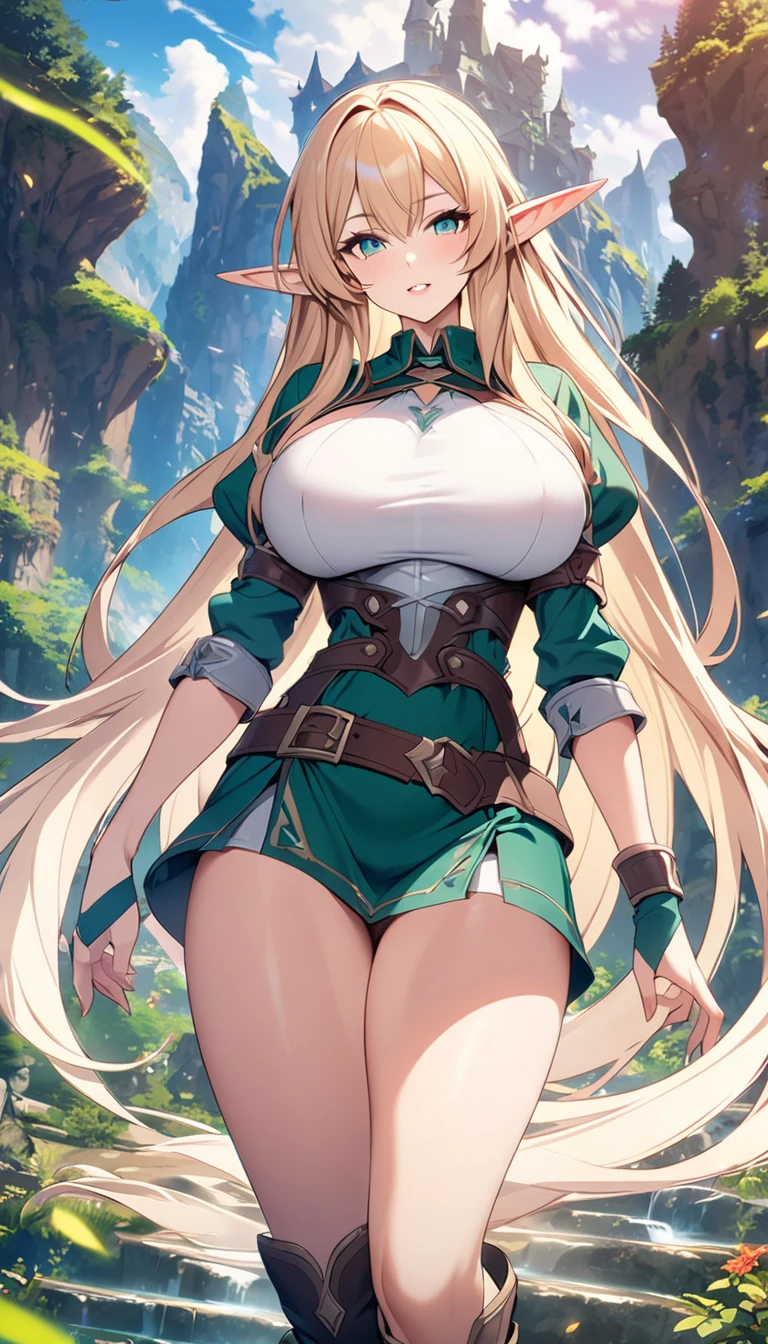 Elf,Sister,Big Breasts, long hair,fantastic background