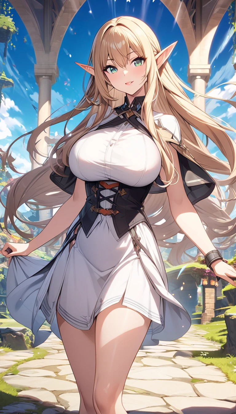 Elf,Sister,Big Breasts, long hair,fantastic background