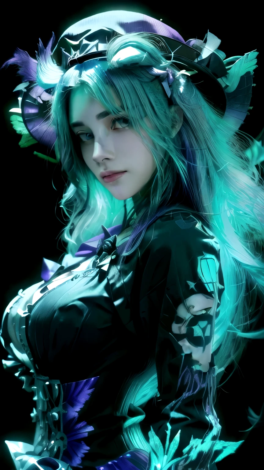 a close up of a person with purple hair and a hat, Neon skull , tattoo on her face girl , from anime with purple-green hair, bright mint-purple face, 2d anime style, Best anime 4k konachan wallpaper , Demon Hunter fanart Rui , anime wallpaper , My Hero Academia style, At My Hero Academia , 2D Anime, Nagito Komaeda, demon slayer art style